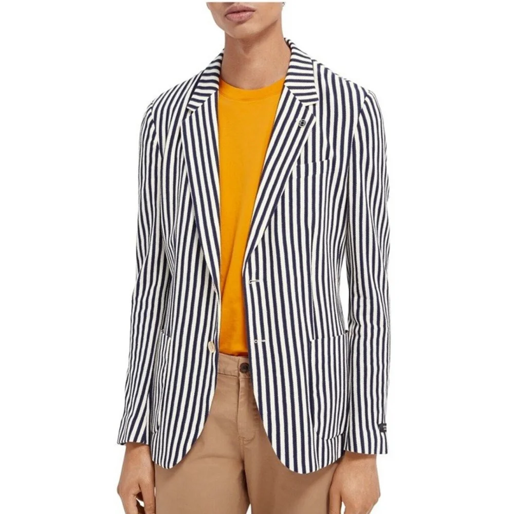 SCOTCH & SODA STRIPED SINGLE BREASTED BLAZER Men’s Large Organic Cotton $450